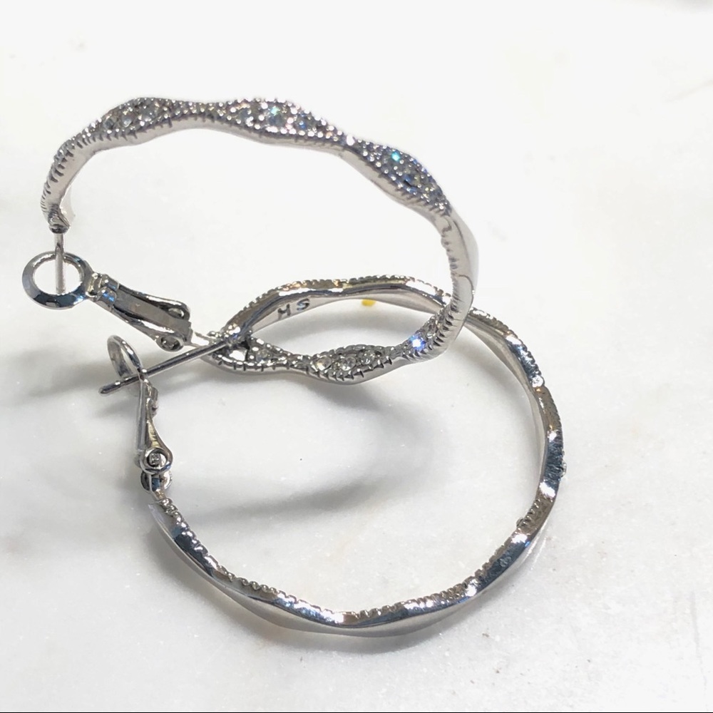 Inside Out Silver Pave Hoop Earrings 1.25” Drop